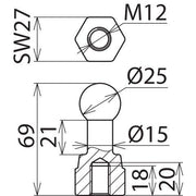 DEHN - Festpunkt für EuK-Vorrichtung Kugelfestpunkt KFP 25 M12 D25mm gerade