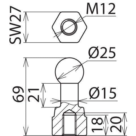 DEHN - Festpunkt für EuK-Vorrichtung Kugelfestpunkt KFP 25 M12 D25mm gerade