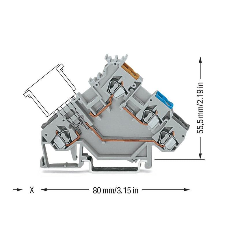 WAGO - Initiator/Aktor-Reihenklemme 3-Leiter-Initiatorenklemme 280-561 grau − 50 Stück