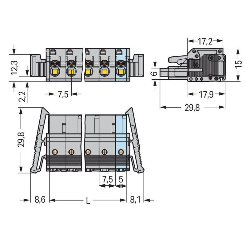 WAGO - Kabelsteckverbinder für Leiterplattensteckverbinder 1-Leiter-Federleiste 2231-216/037-000 Push-inCAGECLAMP,gr − 10 Stück