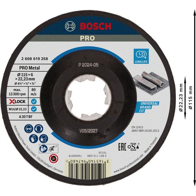 Bosch - Trenn-/Schleifscheibe PRO Metal X-Lock 2608619258 Schleifscheibe 115 x