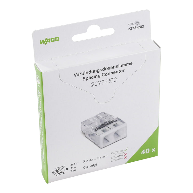 WAGO - Steckklemme Verbindungsklemme Stecken 2273-202/995-040 max.2,5qmm transpar. − 40 Stück
