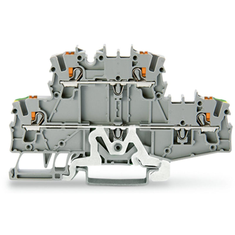 WAGO - Schutzleiter-Reihenklemme Doppelstockklemme 2202-2727 Drücker,2,5 mm²,grau − 50 Stück