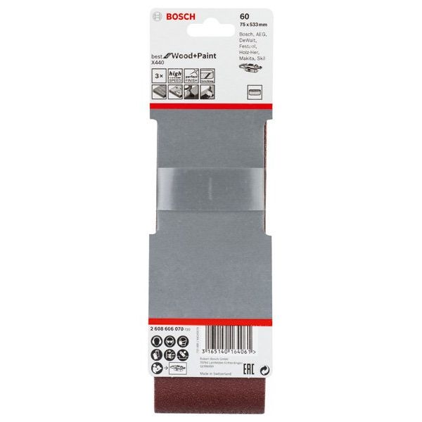 Bosch - Schleifpapier/Schleifvlies PRO X440 Schleifband, 75 x 2608606070 533 mm, 60, 3-tlg