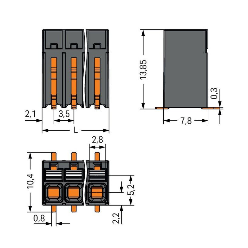 WAGO GmbH & Co. KG - Leiterplattenklemme SMD-Leiterplattenklemme 20861111700000900000 Drücker,1,5mm²,sw − 1080 Stück
