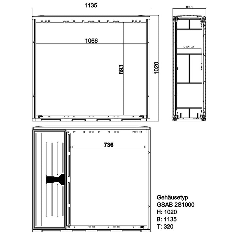 GSAB Elektrotechnik - Gehäuse/Schaltschrank (leer) Kabelverteilerschrank 2S1000DS1DS2 HxBxT:1000x1135x320