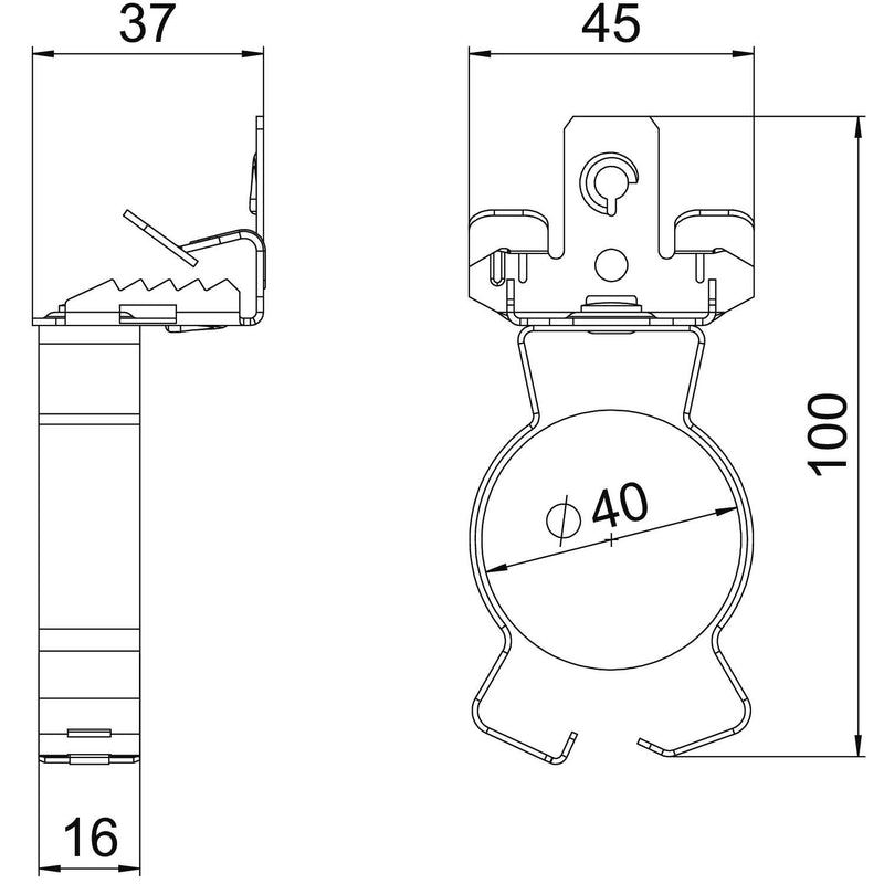 OBO Bettermann - Befestigungsklammer Trägerklammer SCVPC 3-7 D40 m.Rohrauf.u. 36-40mm − 50 Stück