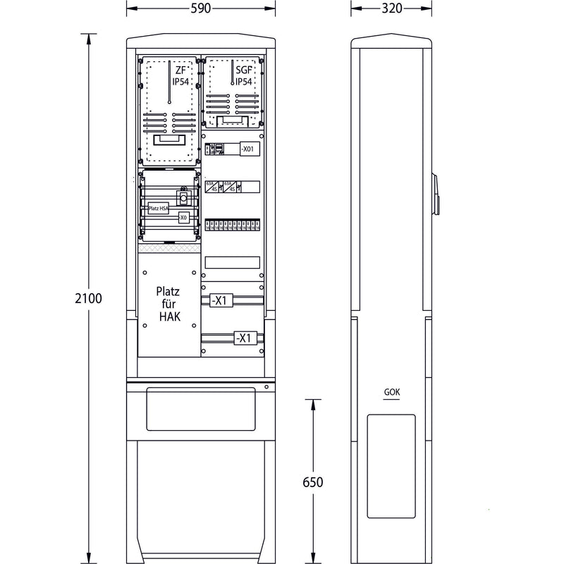uesa - Zähler-Komplettschrank Straßenbeleuchtungssäule SBS4GTSG Bayernwerk 2100x590x320mm