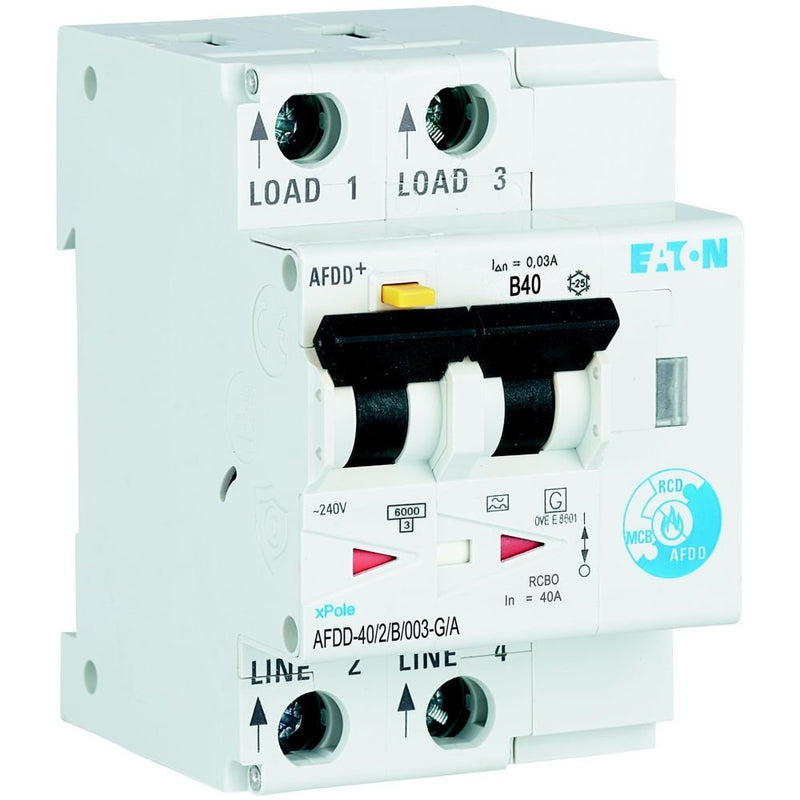 Eaton - Kombination FI-Schalter/Leitungsschutzschalter mit Zusatzeinrichtung Brandschutzschalter AFDD-40/2/B/003-G/A 2p,B,40A,30mA,TypG/A