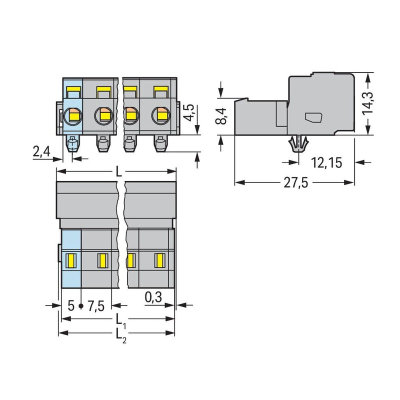 WAGO - Kabelsteckverbinder für Leiterplattensteckverbinder 1-Leiter-Stiftleiste 731-607/018-000 CAGECLAMP,2,5mm²,gr − 50 Stück