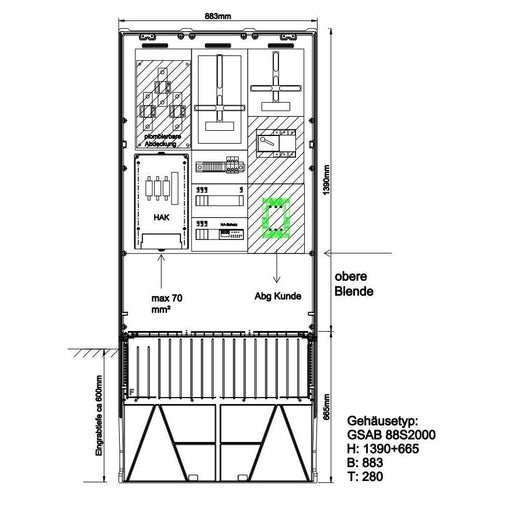 GSAB Elektrotechnik - Zähler-Komplettschrank Wandlermessung 02.W100.AR01 Bayernwerk 100A