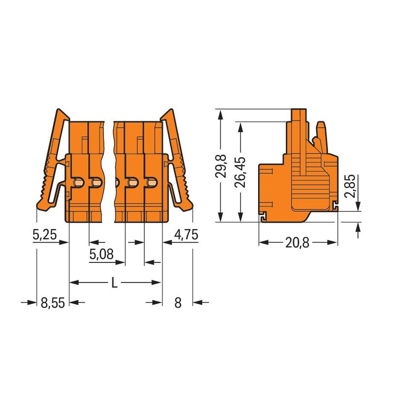 WAGO - Kabelsteckverbinder für Leiterplattensteckverbinder 2-Leiter-Federleiste 231-2306/037-000 CAGECLAMP,2,5mm²,or − 50 Stück