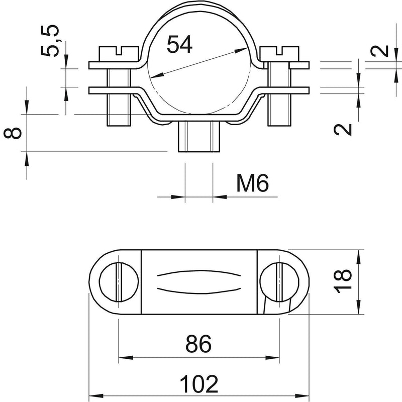 OBO Bettermann - Befestigungsschelle für Kabel/Rohre Abstandschelle 2900 M6 49-55 G m.Gewindeanschluss − 20 Stück