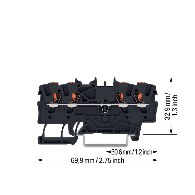 WAGO - Durchgangs-Reihenklemme 4-Leiter-Durchgangsklemme 2201-1405 1,5 mm²,schwarz − 100 Stück