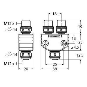 Turck - Passiver Sensor-/Aktor-Verteiler (mit Leitung) Zweifachverteiler VB2-FKM5- #6936821  − 1 Stück