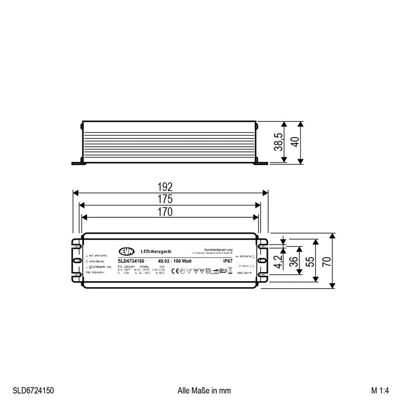 EVN Lichttechnik - LED-Betriebsgerät LED-Netzgerät SLD6724150 24V/DC dim