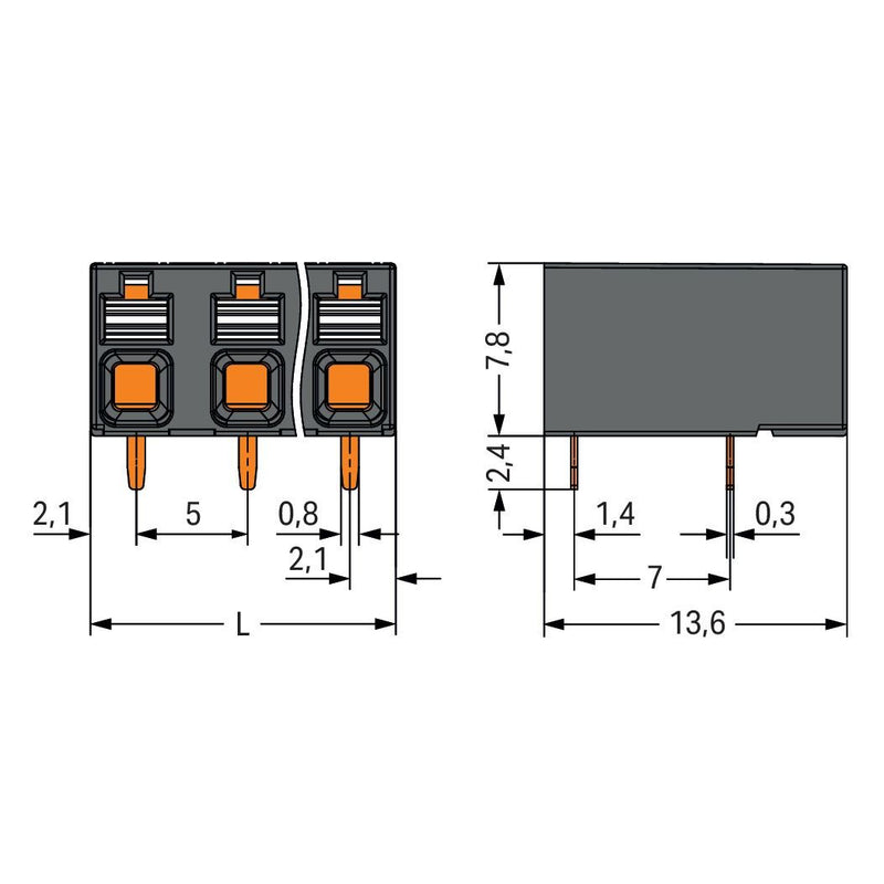 WAGO - Leiterplattenklemme THR-Leiterplattenklemme 2086-3222/997-604 Drücker,1,5mm²,sw − 3735 Stück