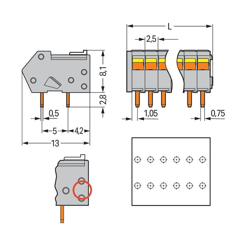 WAGO - Leiterplattenklemme 218-106 0,5mm²,grau − 70 Stück