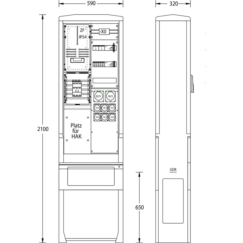 uesa - Gehäuse/Schaltschrank (leer) Marktplatzverteiler MV-S-A070-03 2100x590x320mm