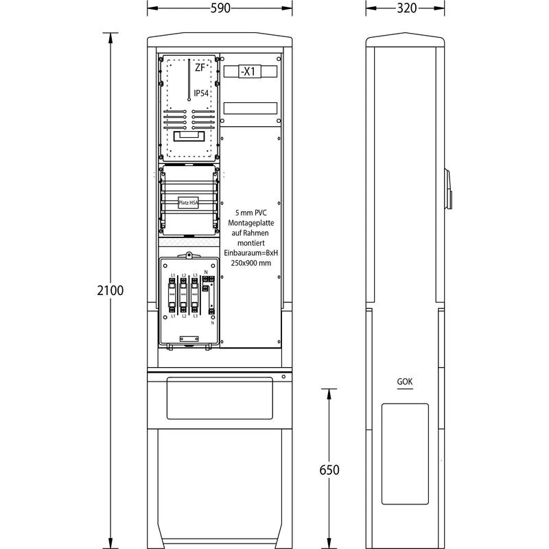uesa - Zähler-Komplettschrank Zähleranschlusssäule ZASS11MP Thü.Energie 2100x590x320mm