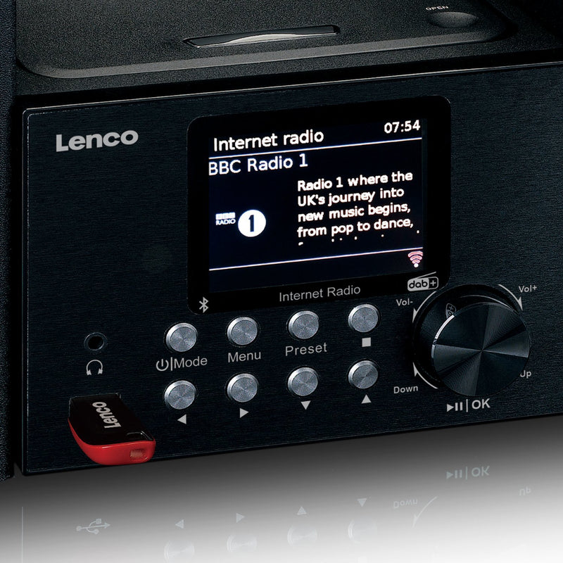 LENCO - HiFi-Komplettsystem Microanlage/Internet-Radio MC-250 Black WiFi/DAB+/FM/CD