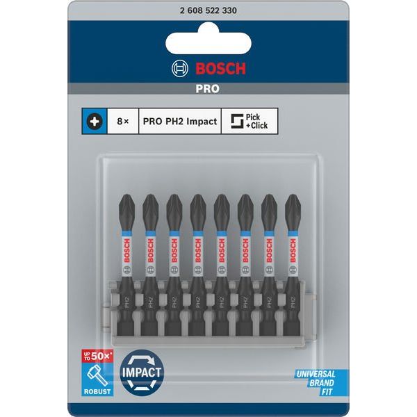 Bosch - Bit-Set PRO Phillips Impact Bit, 2608522330 PH2, 55 mm, 8-tlg