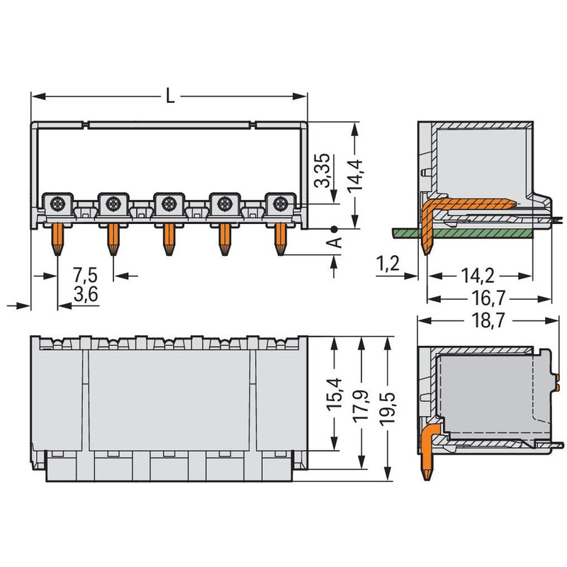 WAGO - Leiterplattensteckverbinder THR-Stiftleiste Lötstift 2092-3424/200-000 1,4mm,abgew.,lgr − 100 Stück