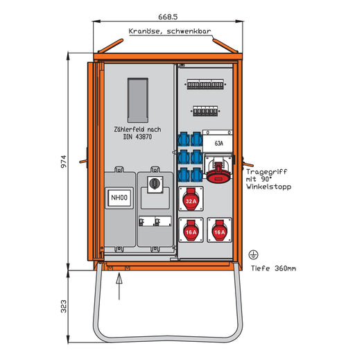 Walther Werke - Baustromverteiler Anschlussverteilerschrank WAV0170BR1 44kVA m.Zählerplatz