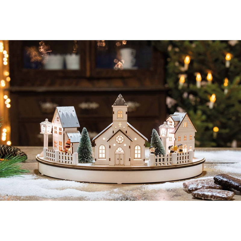 Hellum - Festbeleuchtung LED-Holz Stadt Szenerie 524611 Halbkreis mit Kirche