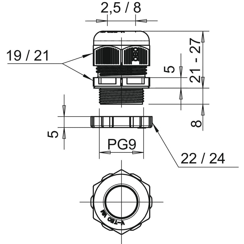 OBO Bettermann - Kabelverschraubung Verschraubung V-TEC PG9+ LGR mit Gegenmutter − 50 Stück