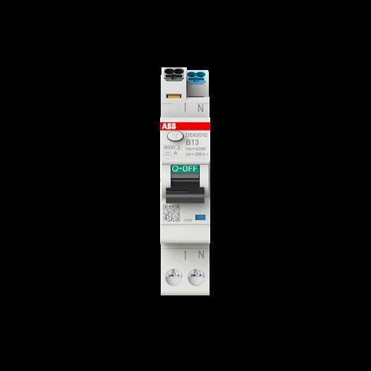 ABB Stotz S&J - Kombination FI-Schalter/Leitungsschutzschalter FI/LS-Schalter DSX301C B13 A30 1 TE 6kA, 1P+N, B13