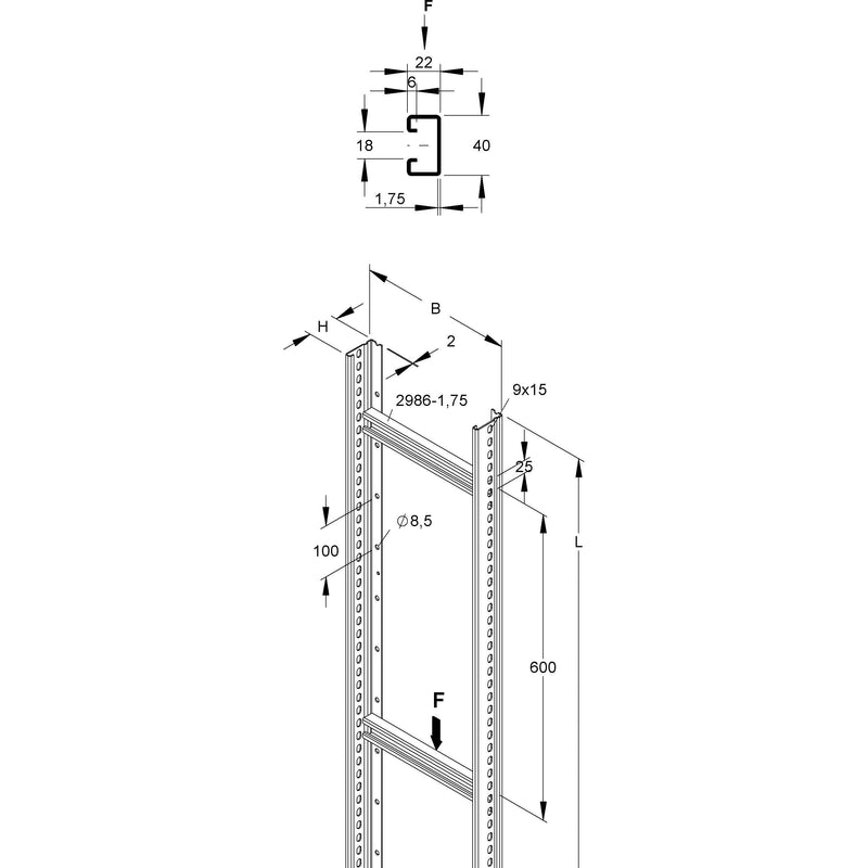 Niedax - Kabelleiter Steigetrasse STM 60.306/3 F feuerv. − 3 Meter