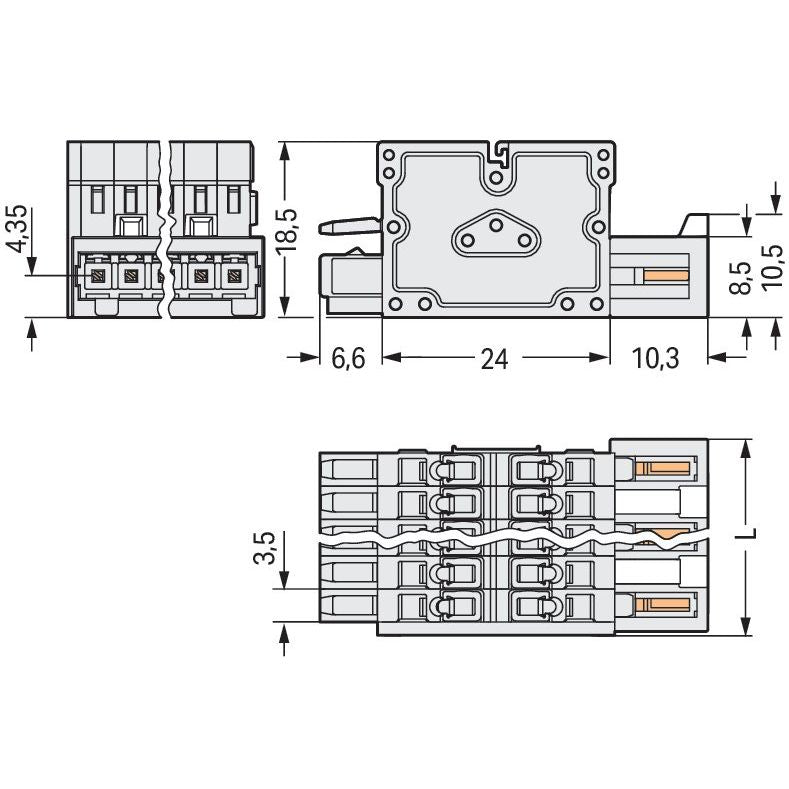 WAGO - Ein- und mehrpolige Klemmenleiste 2-Leiter-Kombistecker 734-367 1,5mm²,lichtgrau − 25 Stück