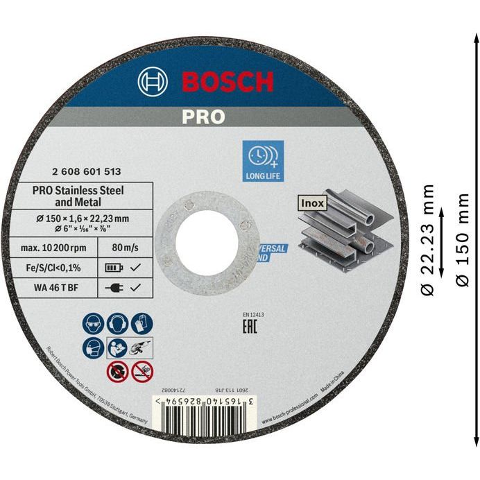 Bosch - Trenn-/Schleifscheibe PRO Stainless Steel and 2608601513 Metal Trennscheibe