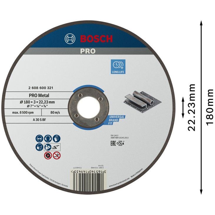 Bosch - Trenn-/Schleifscheibe PRO Metal Trennscheibe, 2608600321 180 x 3 x 22.23 mm − 25 Stück