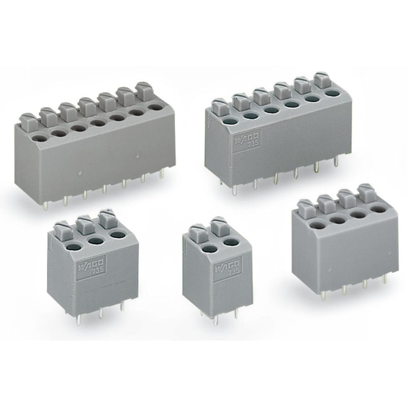 WAGO - Leiterplattenklemme 735-302 Drücker,1,5mm²,grau − 125 Stück