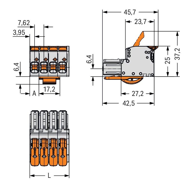 WAGO - Ein- und mehrpolige Klemmenleiste 1-Leiter-Federleiste 831-1104/322-004 Push-in CAGE CLAMP − 24 Stück