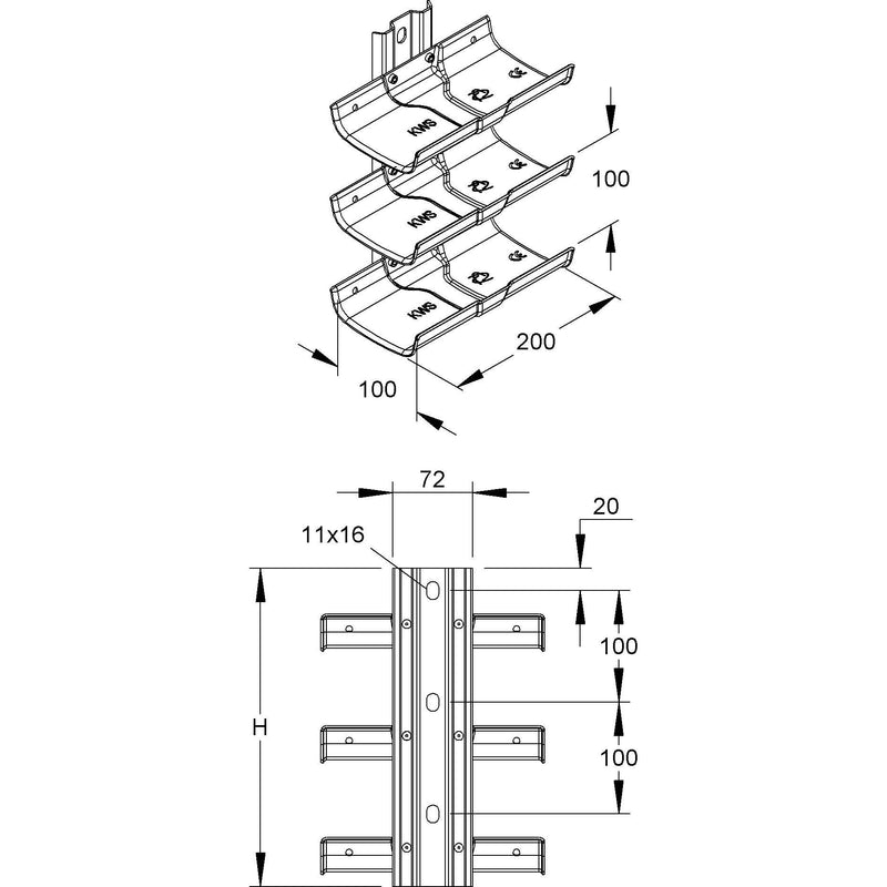 Niedax - Rohr-/Kabelhalter für Kabeltragsystem Kabeltragwannensystem KWS 5 F 5-fach