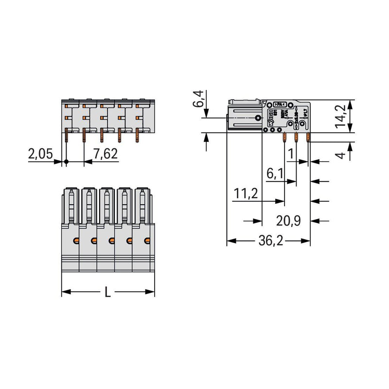 WAGO GmbH & Co. KG - Leiterplattensteckverbinder THTFederleiste abgewinkelt 831-3528 Maß 7,62mm,lgr − 12 Stück