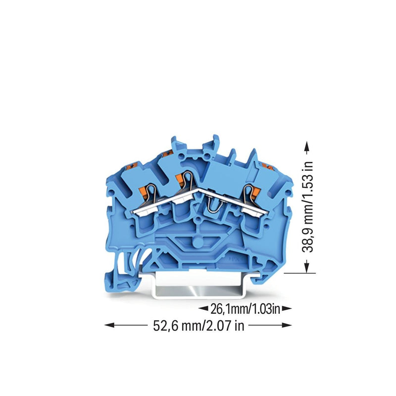 WAGO - Durchgangs-Reihenklemme 3-Leiter-Durchgangsklemme 2202-6304 mit Drücker,2,5 mm² − 100 Stück