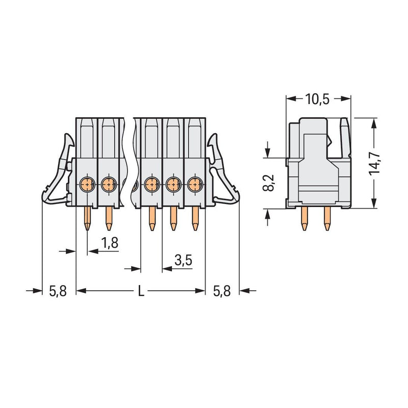 WAGO - Leiterplattensteckverbinder THT-Federleiste gerade 734-472/037-000 3,5mm,lichtgrau − 50 Stück