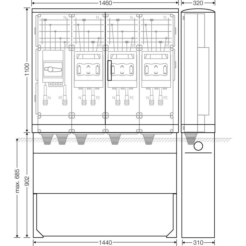 Hensel - Verteilerschrank für Energieversorgung Ladeverteiler Mi EV 200kW 3010 b. z. 3 Ladepunkte