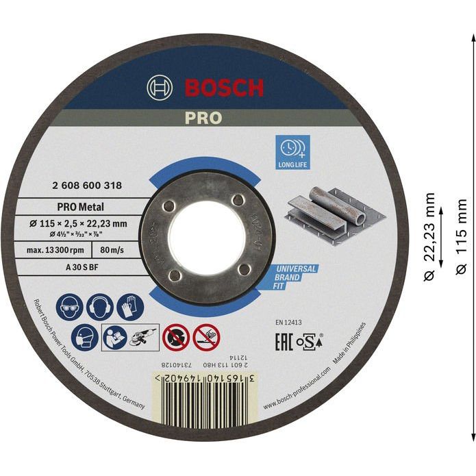 Bosch - Trenn-/Schleifscheibe PRO Metal Trennscheibe, 2608600318 115 x 2.5 x 22.23 mm − 25 Stück