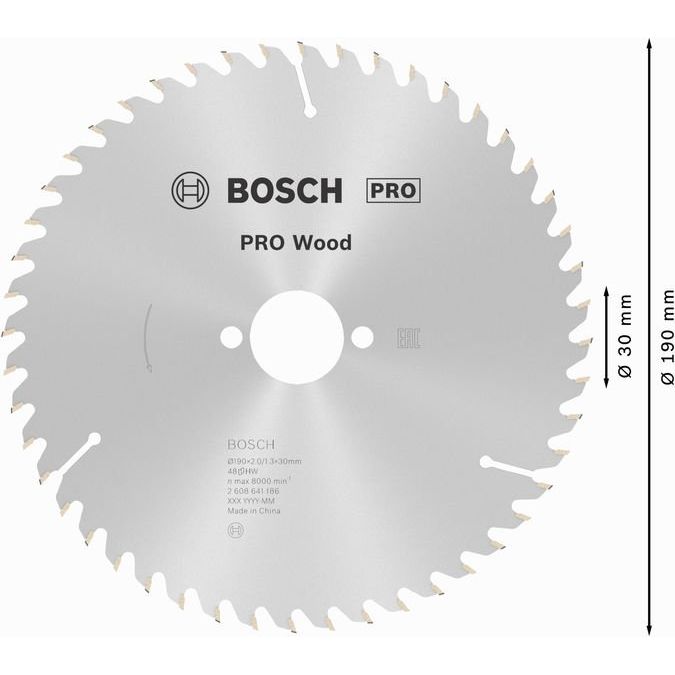 Bosch - Kreissägeblatt PRO Wood Kreissägeblatt, 2608641186 190 x 2 x 30 mm, Z48