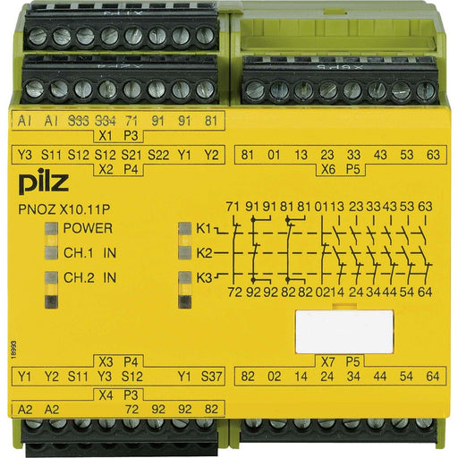 Pilz - Gerät zur Überwachung von sicherheitsgerichteten Stromkreisen Not-Aus-Schaltgerät PNOZ X10.11P #777750 24VDC 6n/o 4n/c 6LED