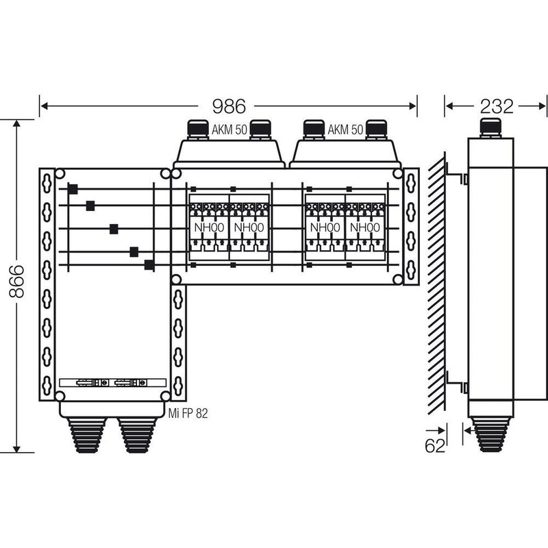 Hensel - Sicherungskasten Verteiler 4x3xNH 00 Mi AS 9144 125A 5-pol.Sch.250A