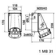 Bals Elektrotech - CEE-Steckdose (IEC 60309) Wandsteckdose 63A 4p 400V 11052 6h IP67