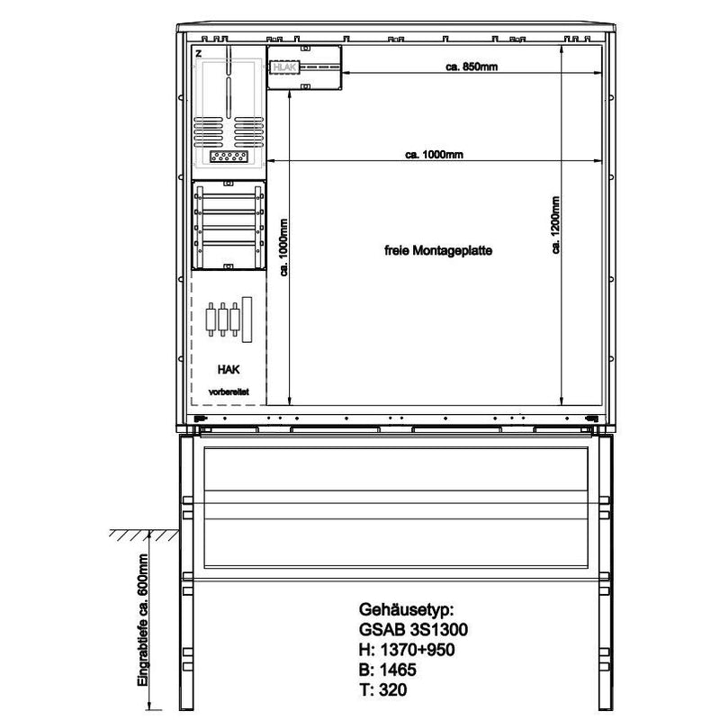 GSAB Elektrotechnik - Zähler-Komplettschrank Zähleranschlußsäule 42.00.1P11Gr.3 1100x1240mm
