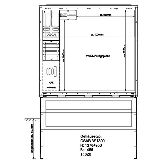 GSAB Elektrotechnik - Zähler-Komplettschrank Zähleranschlußsäule 42.00.1P11Gr.3 1100x1240mm