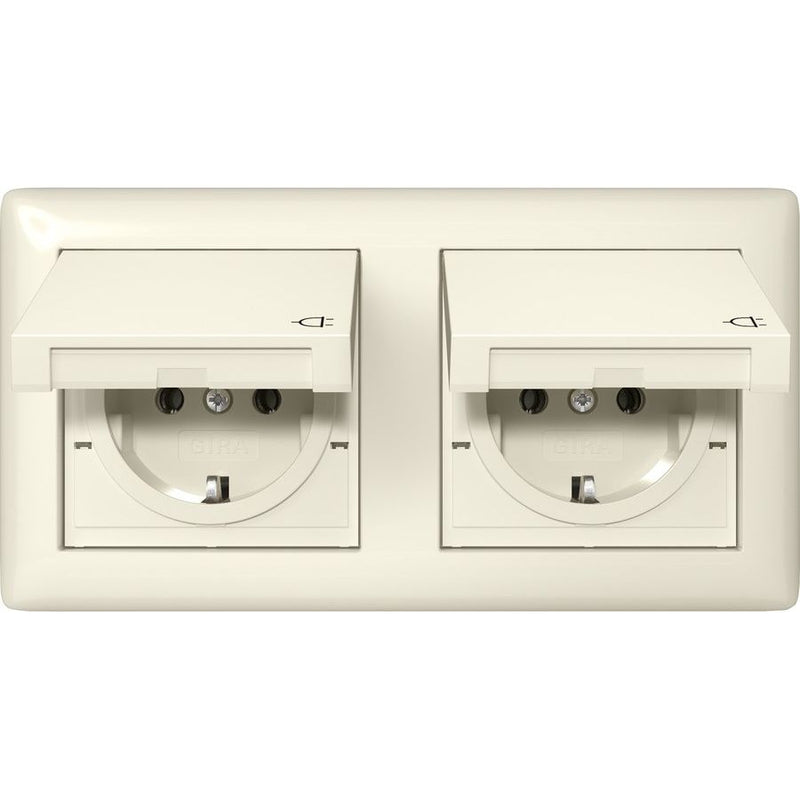 Gira - Steckdose KD +Set IP44 415801 Rahmen 2f Cremeweiß